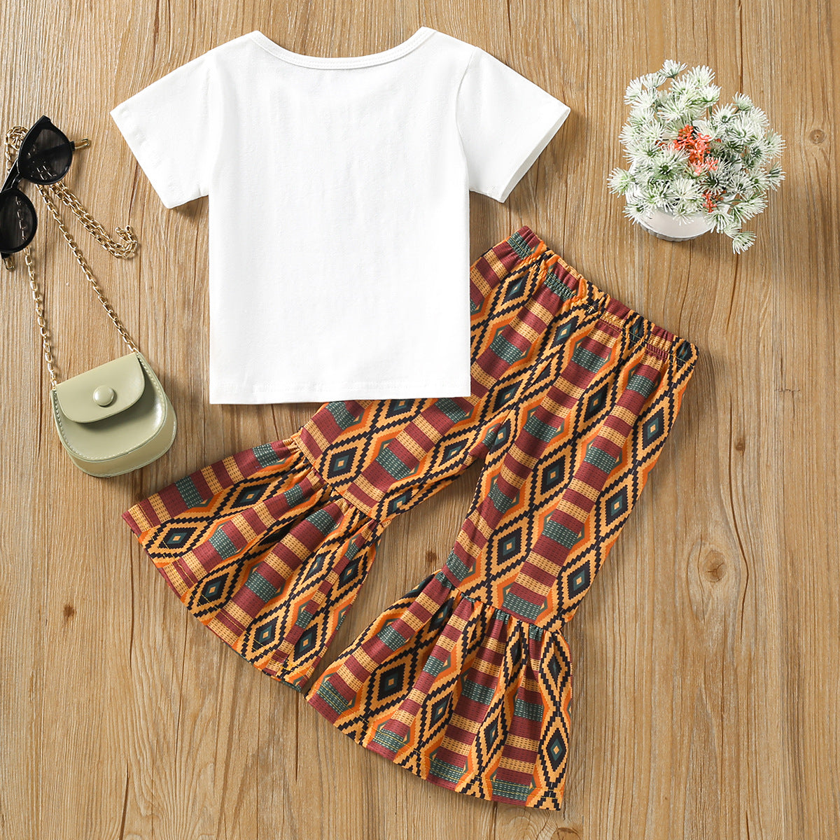 Kid Baby Girls Letter Personalized Printed Flared 2 Pcs Set