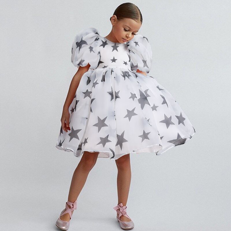 Kid Baby Girl Princess Bubble Sleeve Puffy Gauze  Lace Dresses