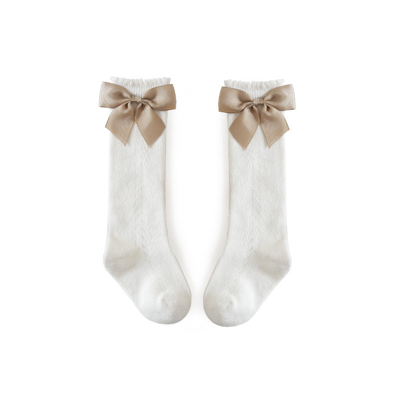 Cute Girl Knee Cotton Breathable Soft Solid Big Bow Long Socks