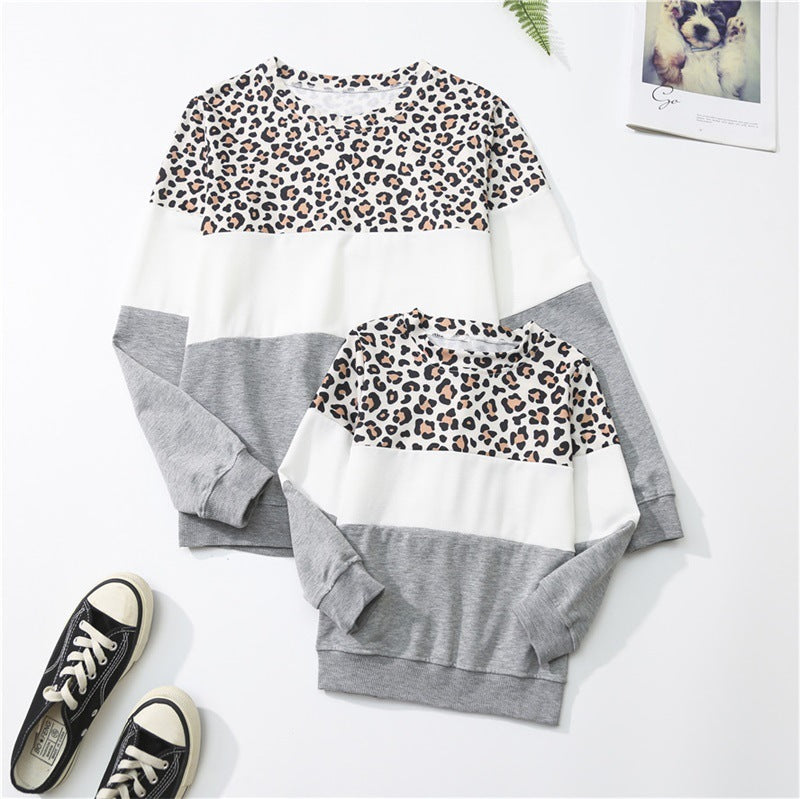 Family Matching Parent-child Leopard Patchwork Shirts Tops