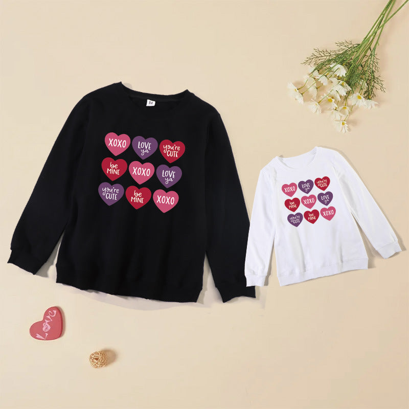 Family Matching Valentine Shirts Love Printed Mother-daughter Spring Tops