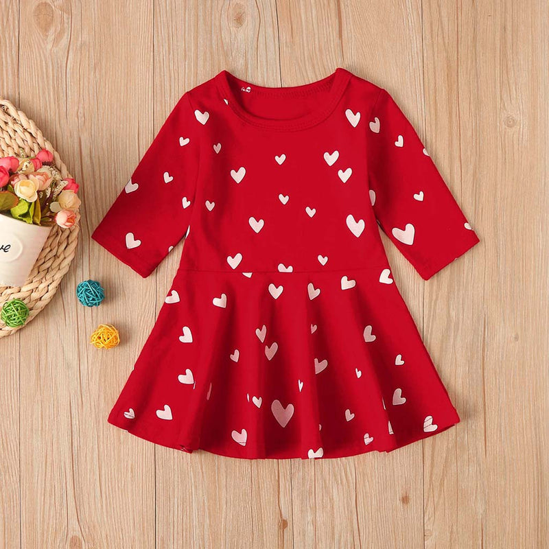 Baby Girl Love Printed Long Sleeve Valentine Dresses