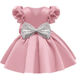 Kid Girl Princess Double Shoulder Bubble Sleeve Layer Bow Dresses