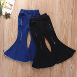Kids Baby Girls Denim Trousers Ripped Jeans Flare Bell Bottom Trousers