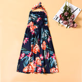 Family Matching Mother Daughter Halter Belt Flower Printed Garden Dresses