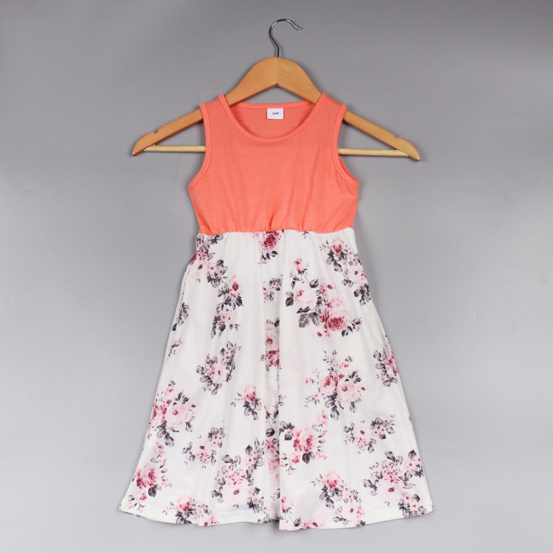 Family Matching Mother-daughter Round Collar Printing Loose Pastoral Dresses