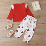 Baby Girl Suit Valentine's Day Printed Red Cotton 2 Pcs Sets