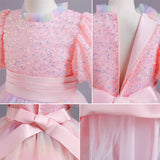 Kid Gir Princess Mesh Gauze Wedding Bubble Sleeve Piano Long Dresses