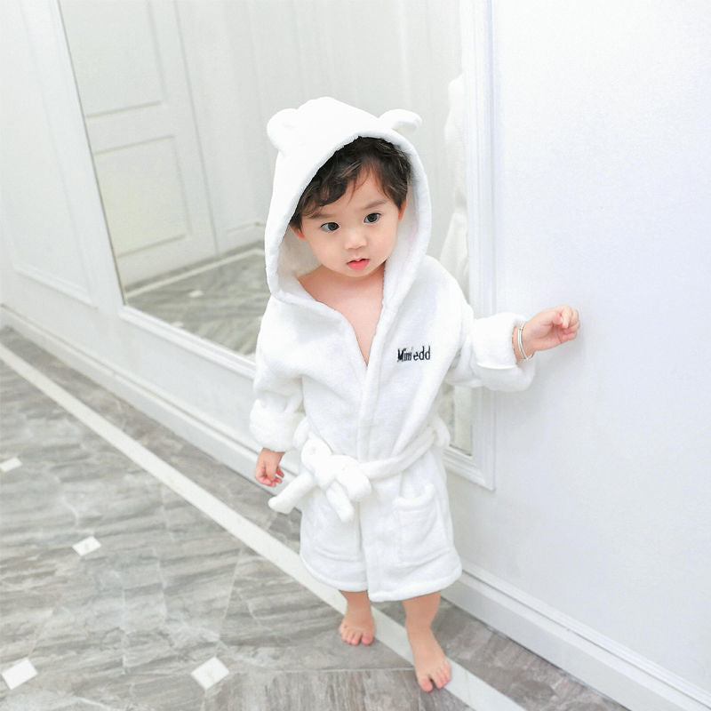 Kid Boys Girls Bathrobe Warm Long Sleeve Hooded Homewear Pajamas