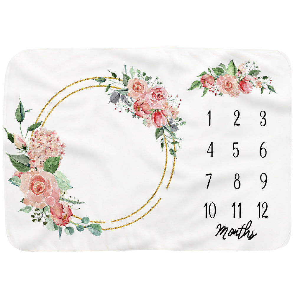 Baby Monthly Record Growth Milestone Blanket Flannel Floral Pajamas