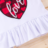 Baby Kid Girls Valentine's Day Check Suit Red Heart Short Sleeve 2 Pcs Sets