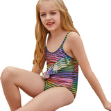 Kid Girls Swimsuit Stripe Flounces Conjoined Bikini