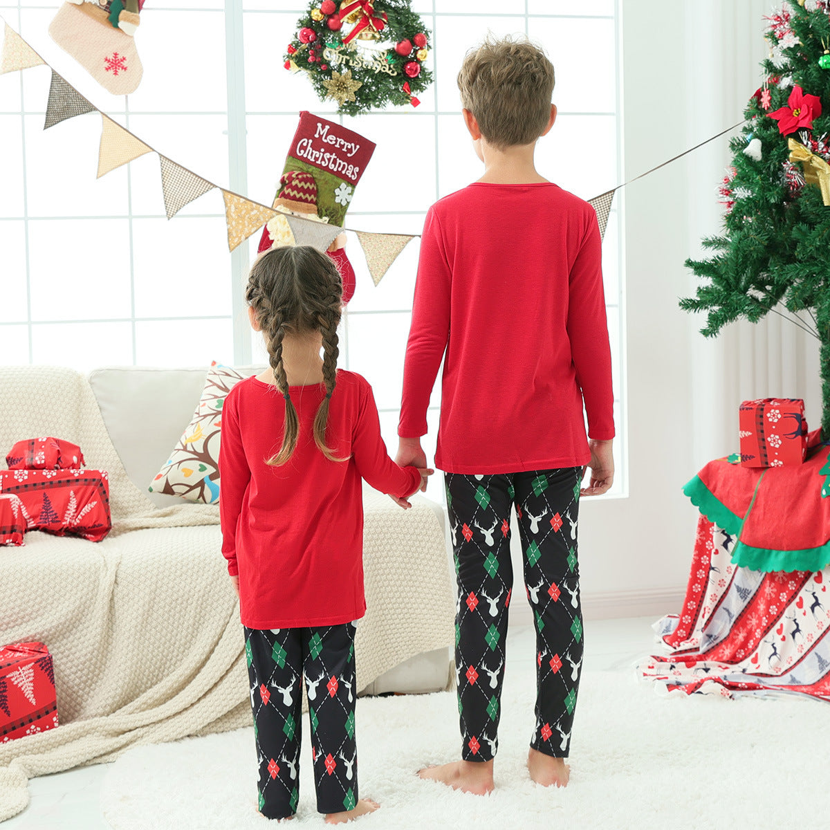 Family Matching Home Red Autumn Christmas Pajamas
