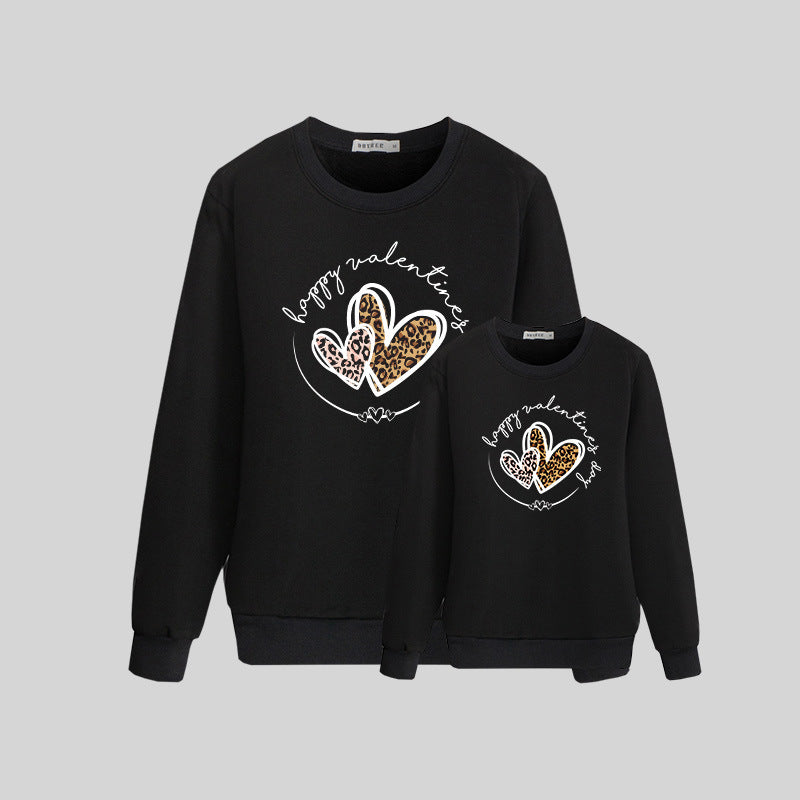 Family Matching Mom Girl Cotton Valentine's Day Lettering Leopard Print Shirts