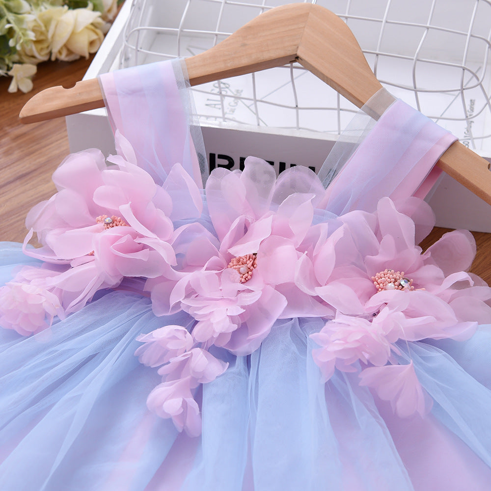Baby Girl Princess Summer Fluffy Vest Gauze Flower Dresses