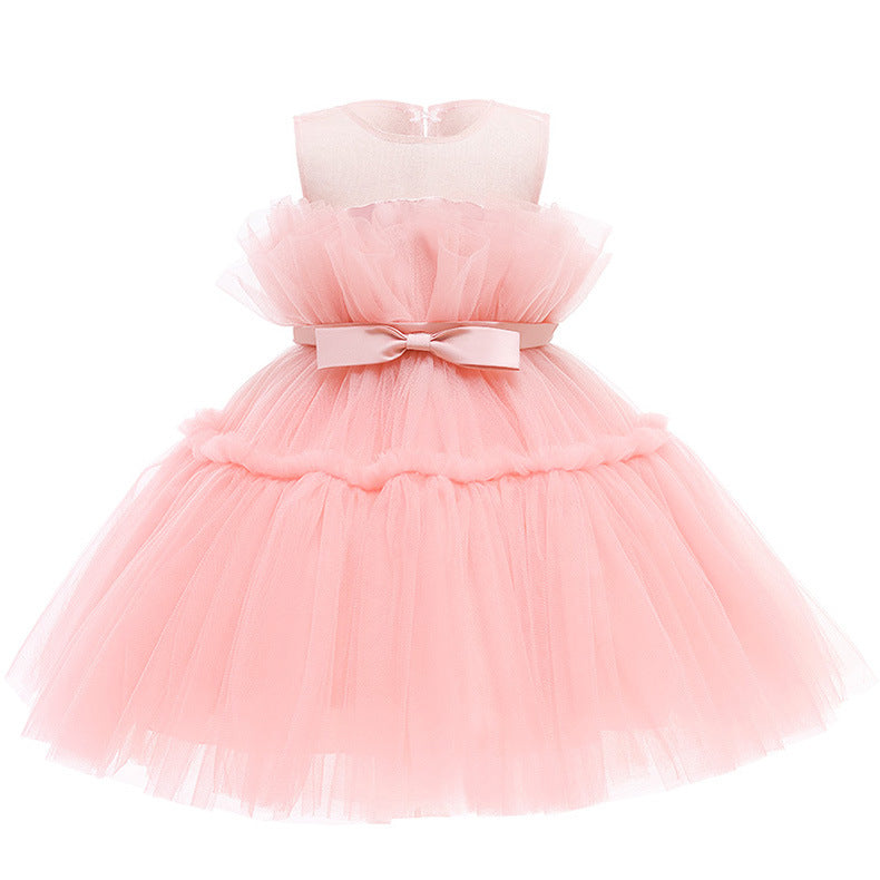 Baby Girl Sleeveless Performance Bow Gauze Princess Dresses