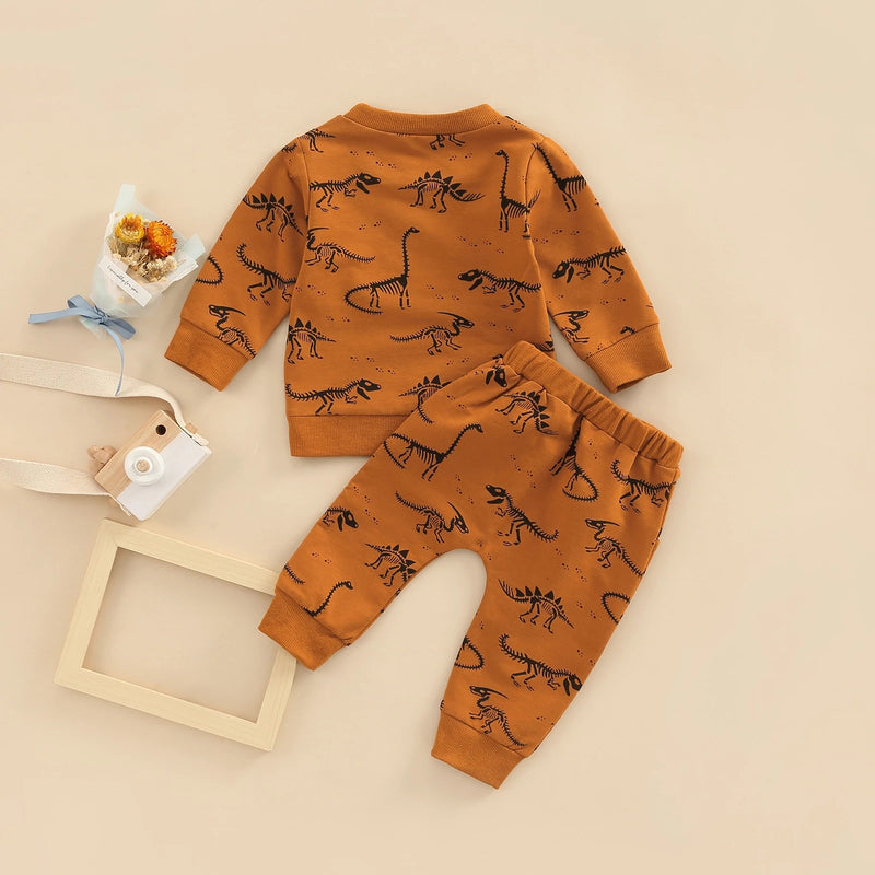 Kid Baby Boy Cute Cartoon Dinosaur Print 2 Pcs Sets