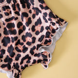 Summer Baby Girl Letter Print Short Sleeve Leopard Print 2 Pcs Sets