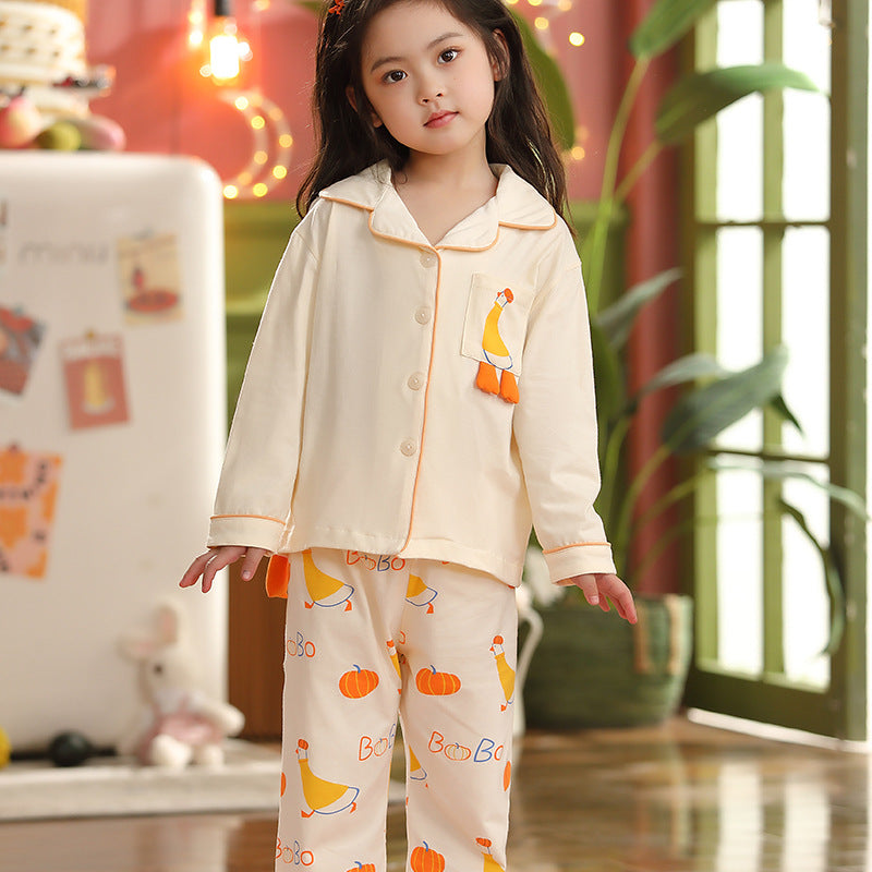 Kid Girl Pajamas Cartoon Long Sleeve Pure Cotton Home Wear