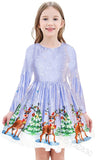 Kid Girl Long Sleeve Round Neck Christmas Print Cute Dress