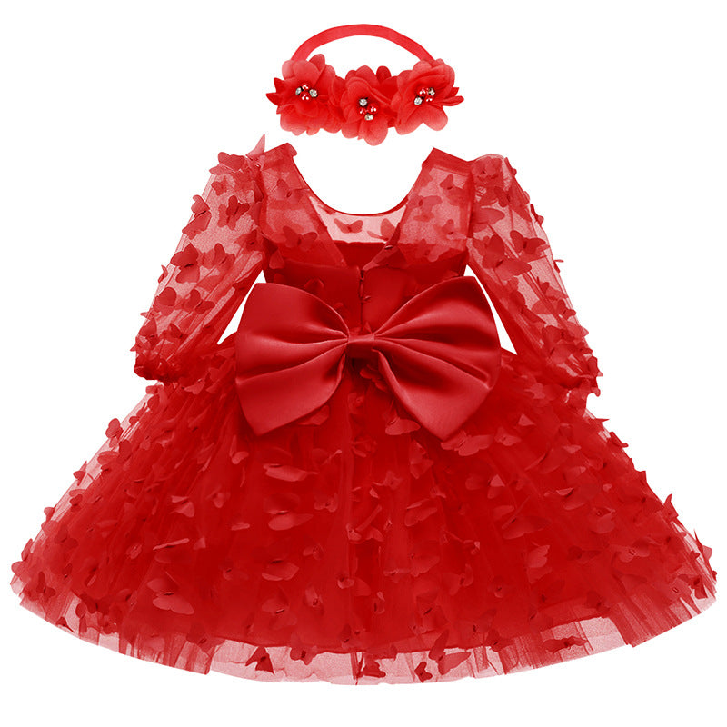 Baby Toddler Long Sleeve Three-dimensional Flower Puffy Dress