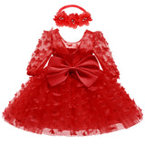 Baby Toddler Long Sleeve Three-dimensional Flower Puffy Dress