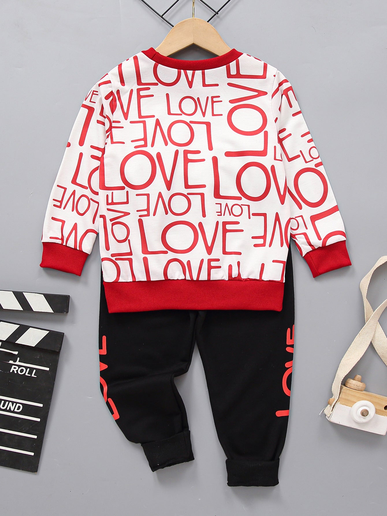 Kid Baby Boys Fashion Suit Valentine's Day  Letter Printing 2 Pcs Sets