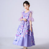 2-10T Kid Girls Long Fluffy Purple Flower Dresses