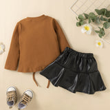 Kid Baby Girl Suit Long Sleeve Pit Stretch PU Leather 2 Pcs Sets