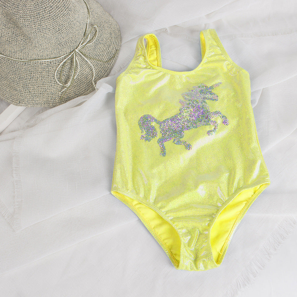 Kid Girl Sequin Embroidered Onepiece Unicorn Foil Swimsuit