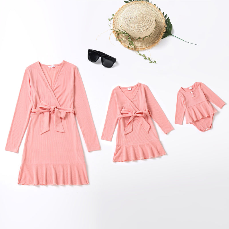 Family Matching Parent-child V-neck Flounces Long Dresses