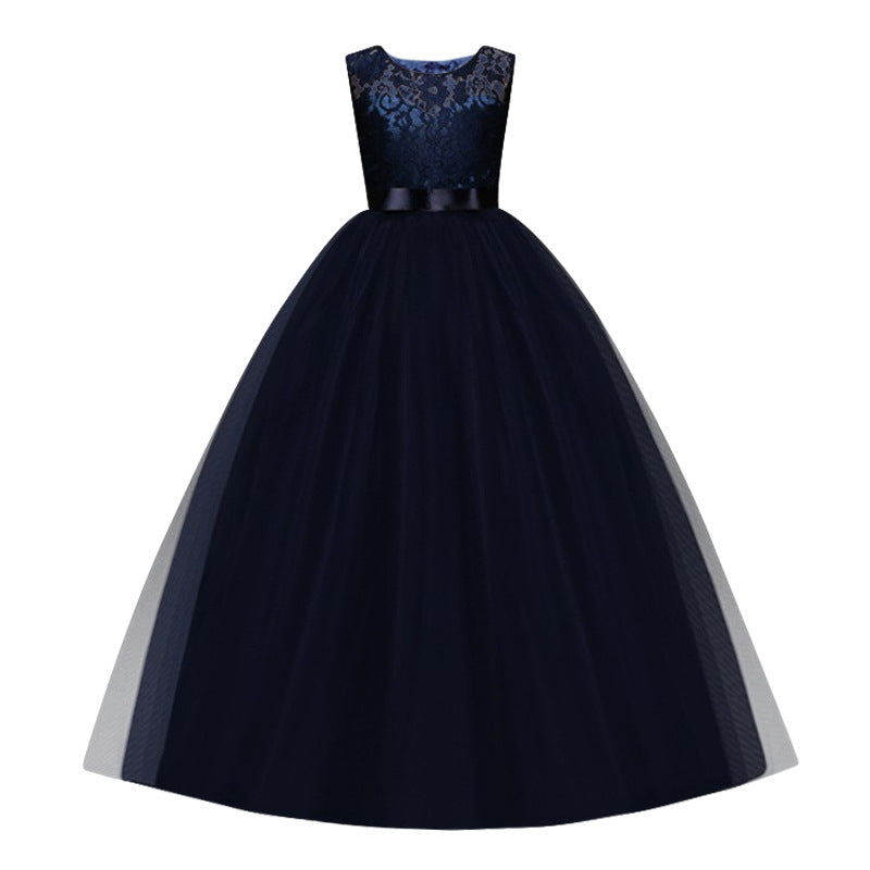 Kid Girl Princess Bow Lace Wedding Party Elegant Teenagers Bridesmaid Dresses