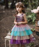 Kid Baby Girl Puffy Princess Colorful Sequins Layer Color Dresses