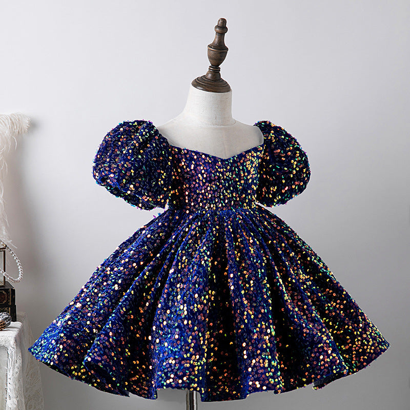 Kid Baby Girl Sequin Bubble Sleeve Princess Performance Dress
