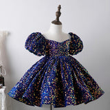 Kid Baby Girl Sequin Bubble Sleeve Princess Performance Dress