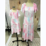 Family Matching Ruffled Sleeves Pleated Dresses