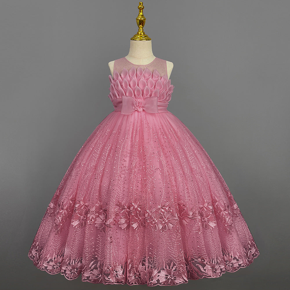 Kid Girl Princess Summer Flower Show Host Pompous Piano Performance Dresses