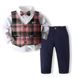 Kid Baby Boys Four Seasons Plaid Long Sleeve 2 Pcs Sets