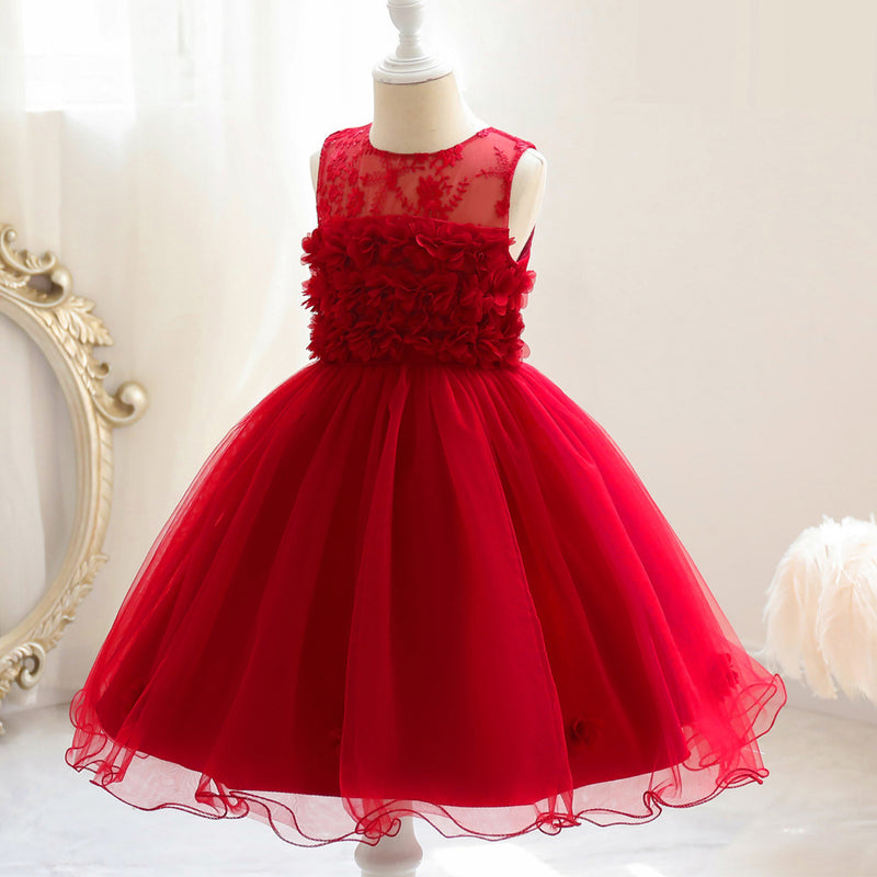 Baby Girl Princess Strapless Flower Mesh Lace Petals Dresses