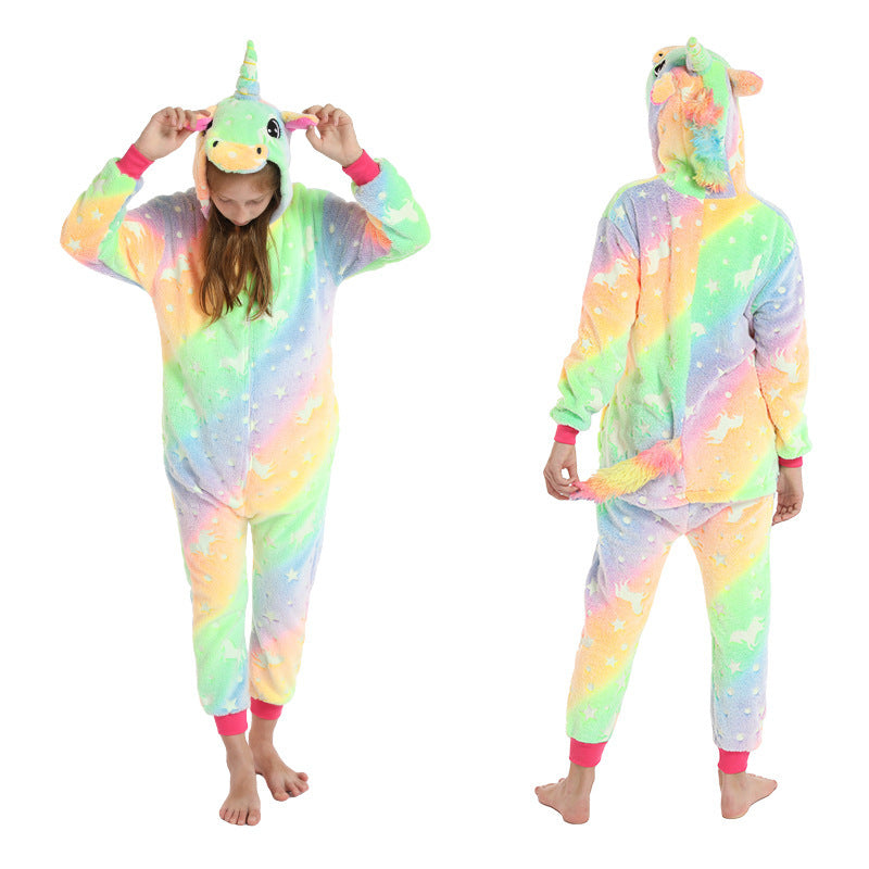 Kid Girl Flannel Cartoon Animal One-piece Pajamas