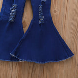 Kids Baby Girls Denim Trousers Ripped Jeans Flare Bell Bottom Trousers