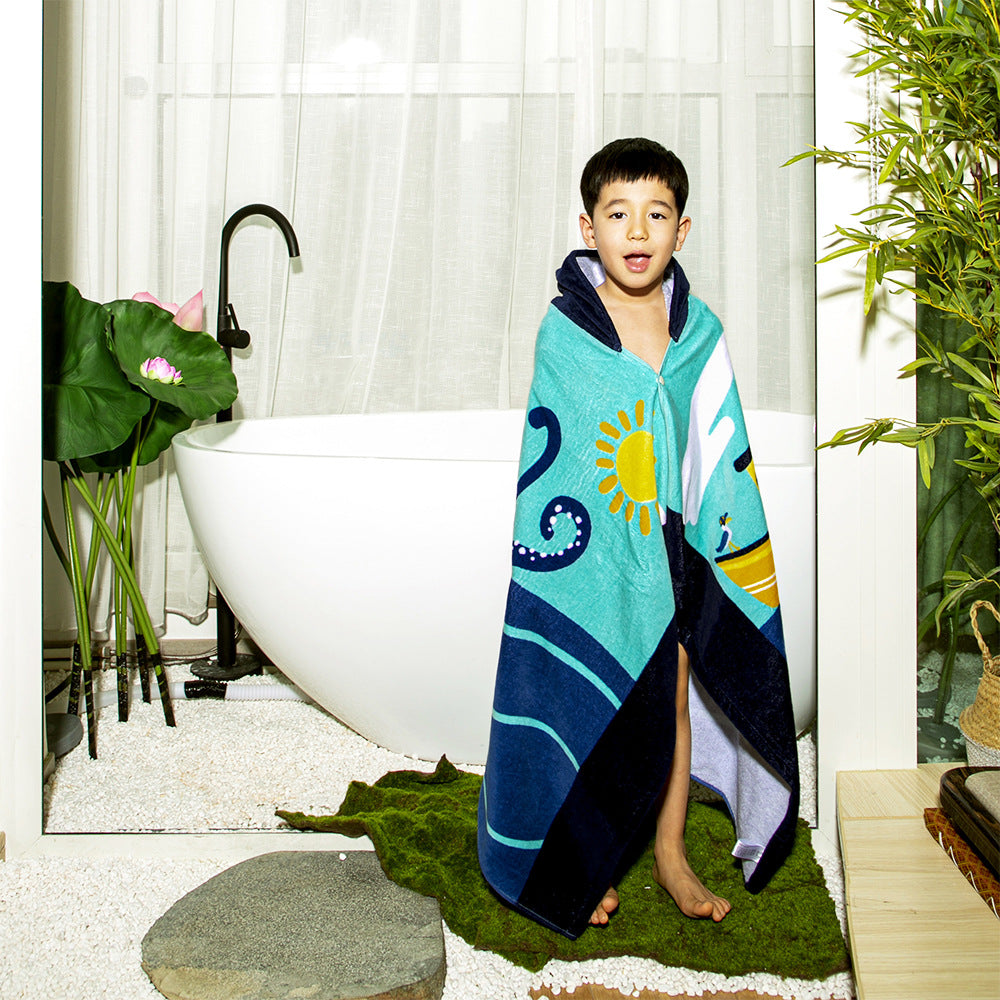 Baby Bathrobe Cartoon Bath Towel Robe Hooded Cloak Beach Towel Pajamas