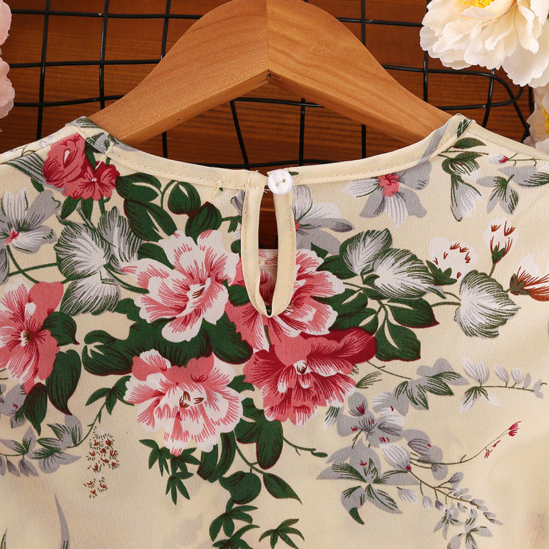 Kid Girl  Korean Long Sleeves Retro Autumn Flower Dresses