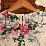 Kid Girl  Korean Long Sleeves Retro Autumn Flower Dresses