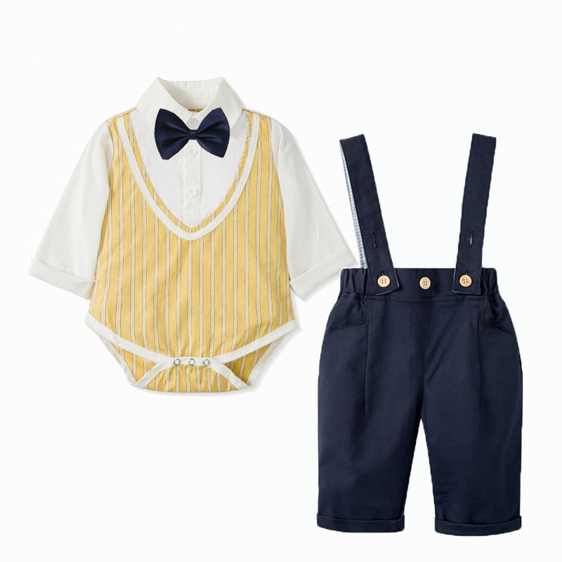 Baby Boy Suit Gentleman Halter Suit Long Sleeve Crawl 2 Pcs Sets