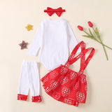 Baby Girl Valentine Party White Printed Dress 4 Pcs Sets