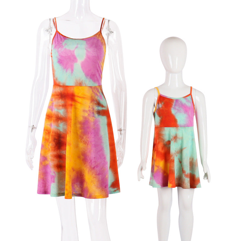 Family Matching Mother-daughter Tie Dye Holiday Beach Dresses