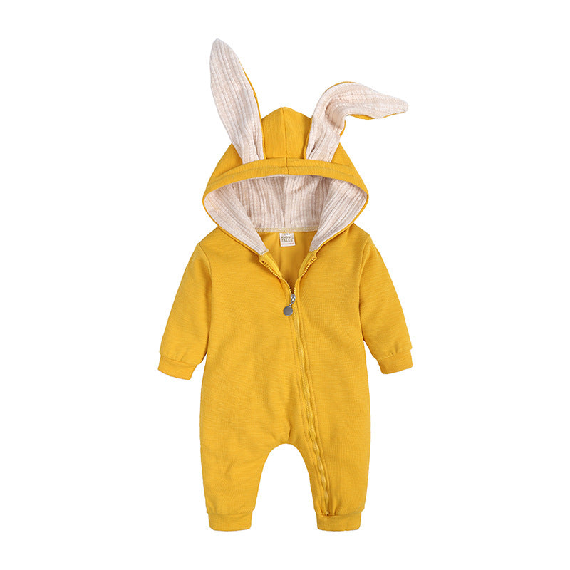 Baby Crawl Suit Harcoat Big Eared Rabbit Hooded Zipper Rompers