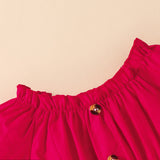 Baby Kid Girls Valentine's Day  Red One-line Shoulder Polka Dot 2 Pcs Sets