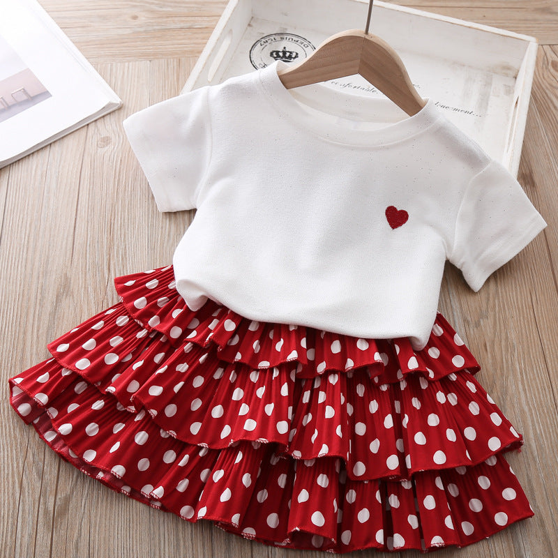 Summer Kid Baby Girls Love Short Sleeve Polka Dot 2 Pcs Sets